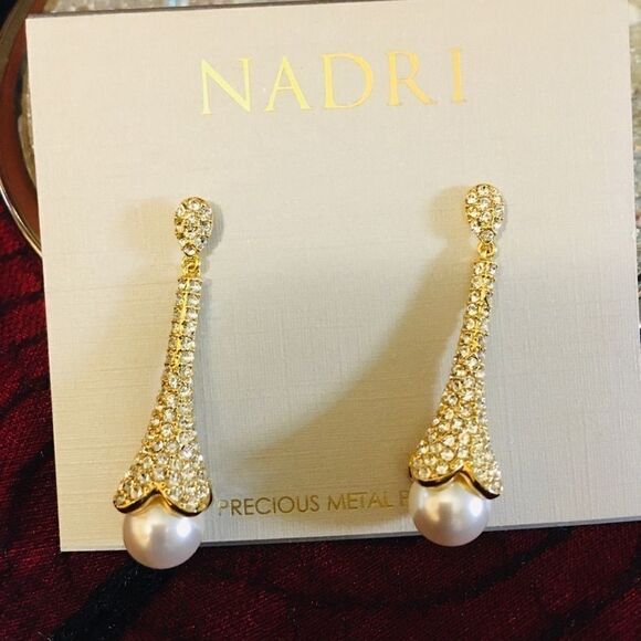 Nandi Gold & Faux Diamond and Pearl Drop Earrings - Picture 1 of 8
